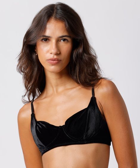 sutiã meia taça feminino de veludo mindset preto