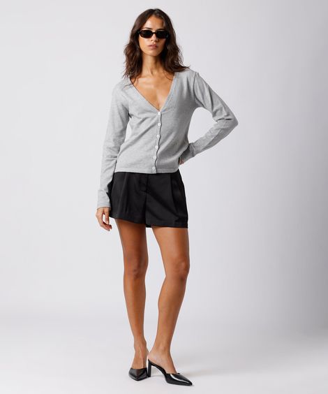 cardigan feminino de tricot decote v mindset cinza
