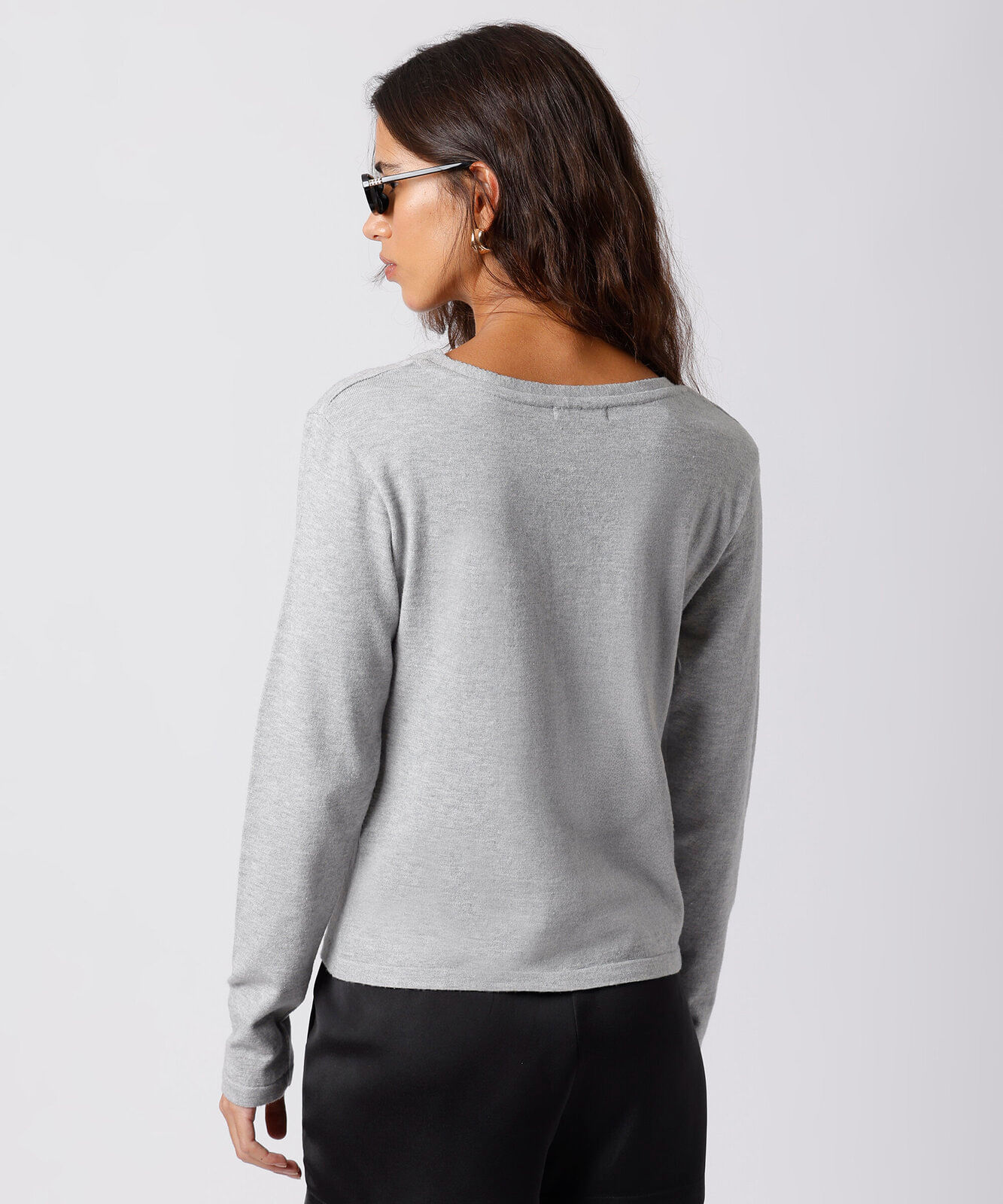 cardigan feminino de tricot decote v mindset cinza