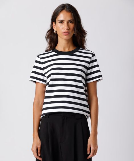 camiseta slim fit feminina de algodão peruano listrada mindset colorida