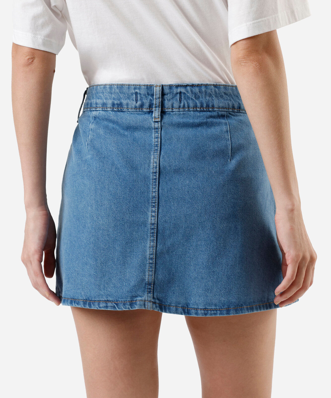 minissaia feminina jeans cintura alta pregas azul