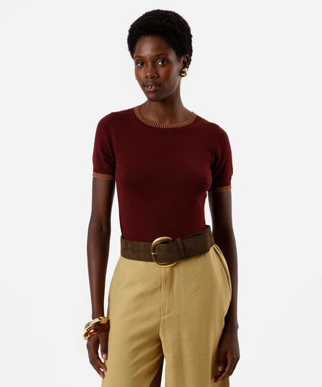 blusa feminina de tricot manga curta vinho