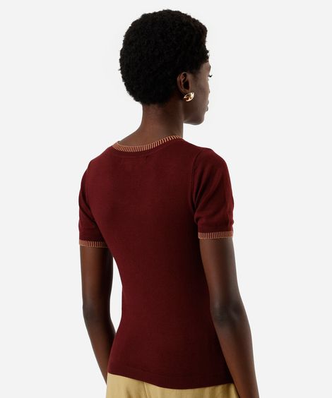 blusa feminina de tricot manga curta vinho