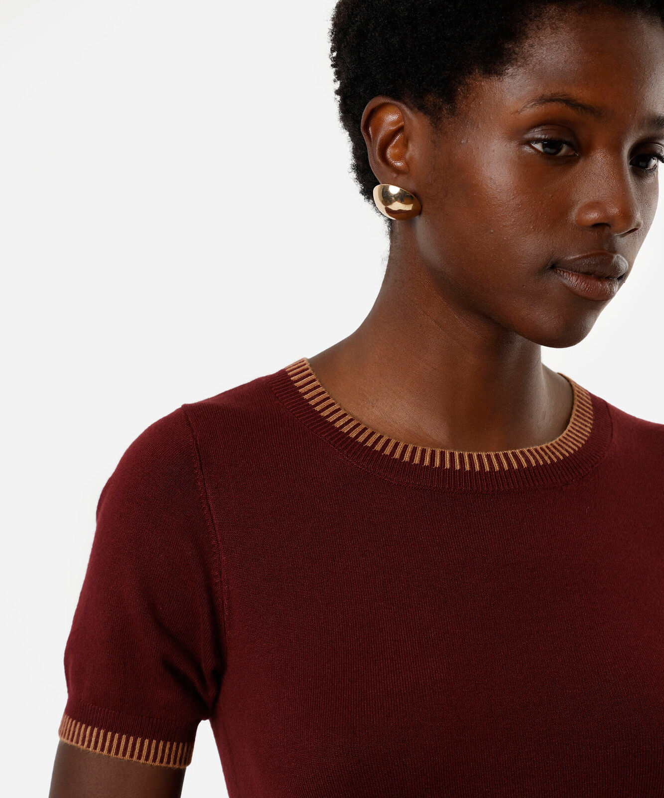 blusa feminina de tricot manga curta vinho