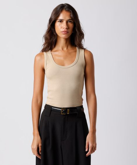 regata feminina de algodão peruano canelada mindset bege