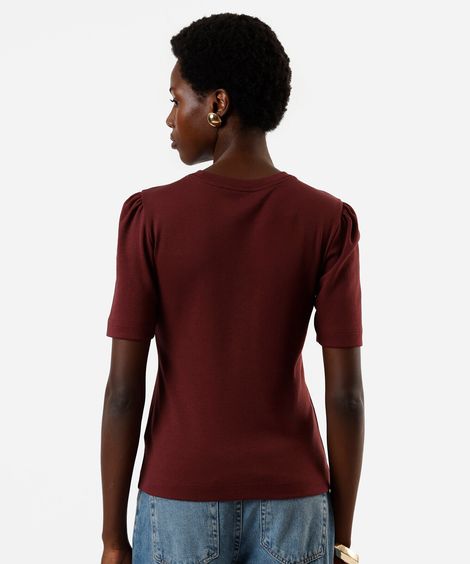 camiseta feminina de algodão peruano manga bufante vinho