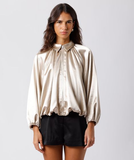 jaqueta bomber feminina acetinada mindset bege