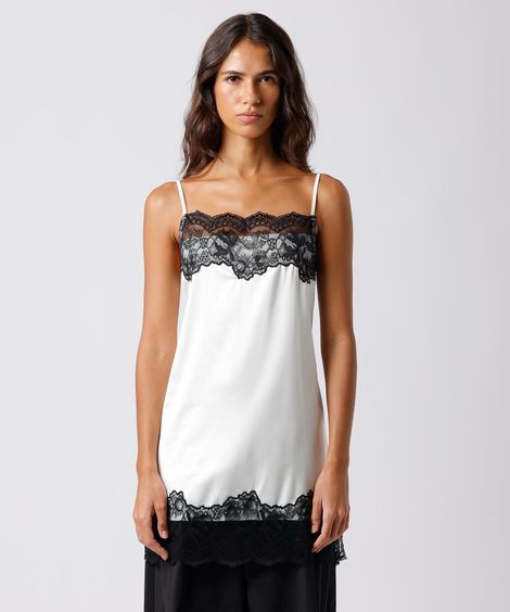 camisola feminina alça fina com renda acetinada mindset off white