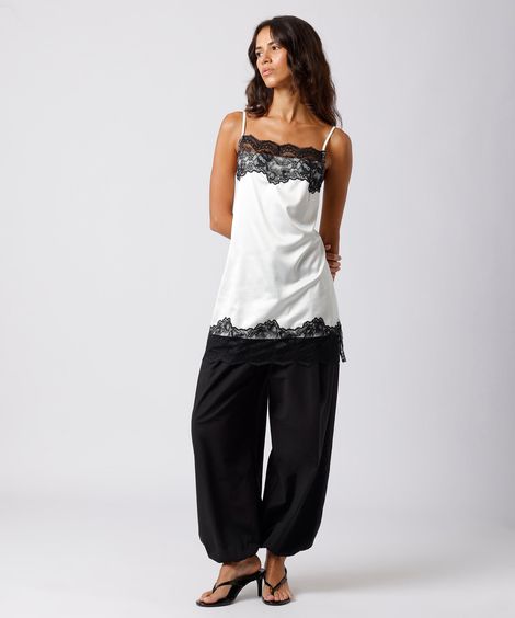 camisola feminina alça fina com renda acetinada mindset off white