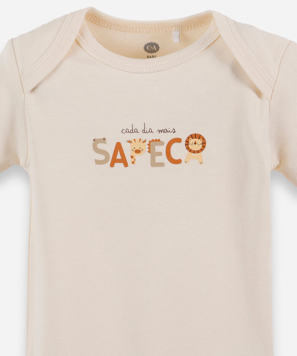 body infantil de algodão animais bege