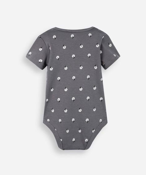 body infantil de algodão florzinha cinza