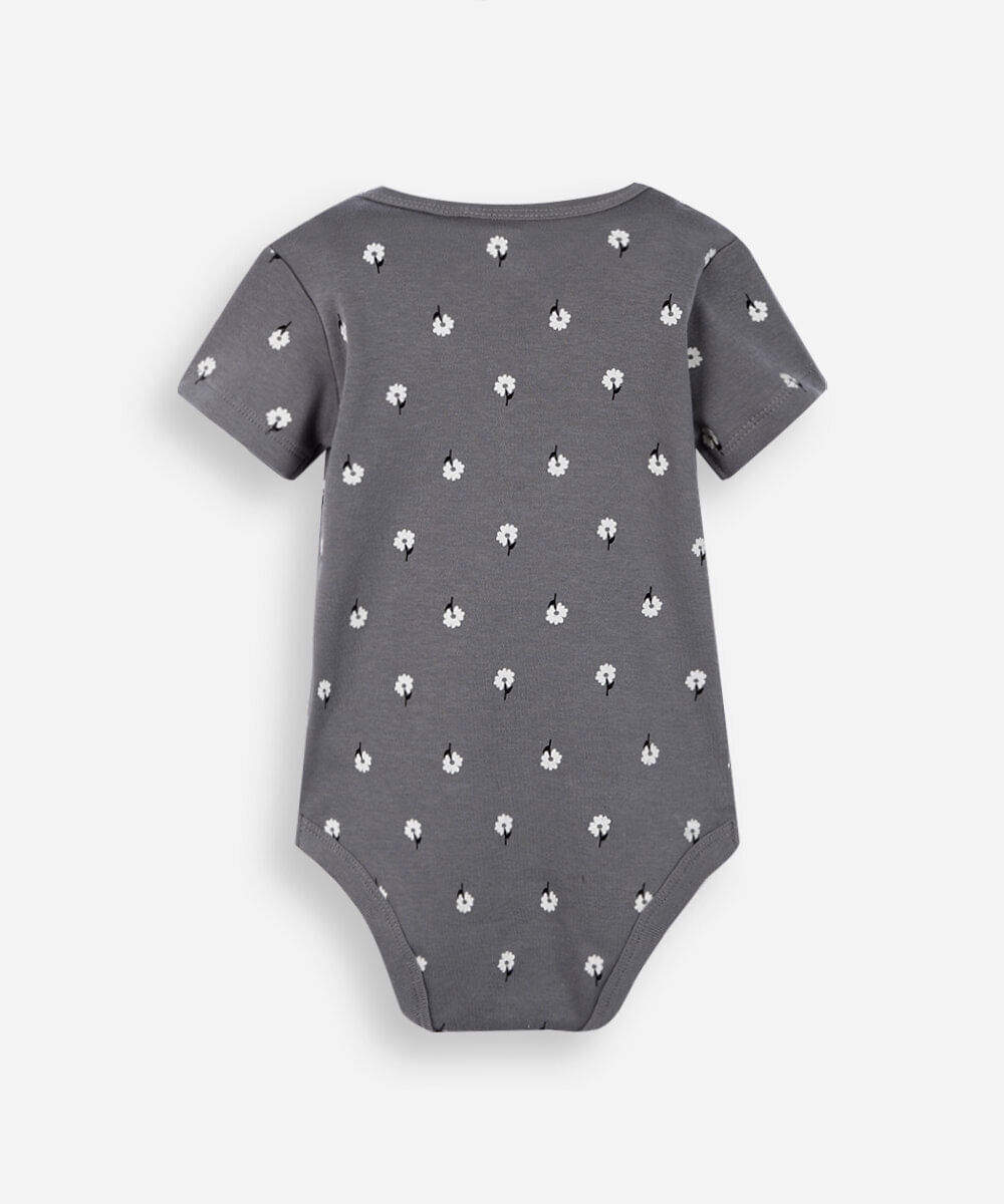 body infantil de algodão florzinha cinza