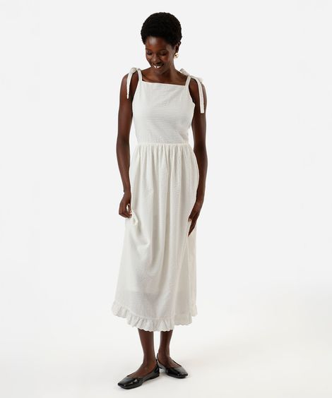 vestido midi feminino com alça de laço off white