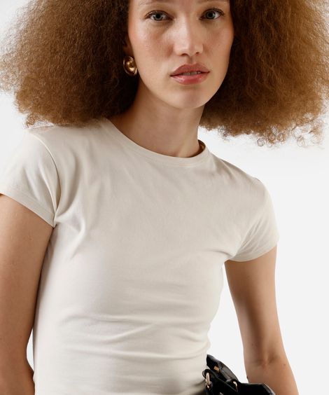 blusa básica feminina de algodão bege