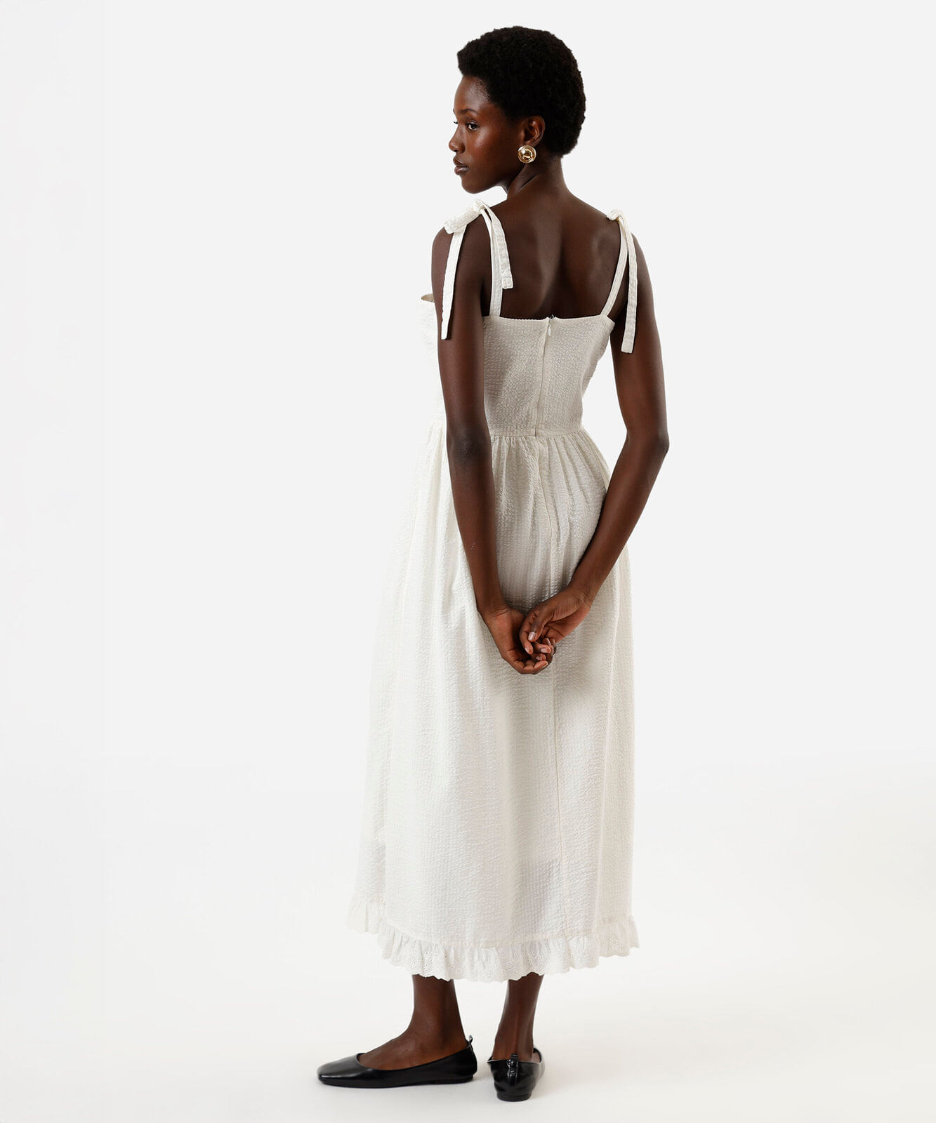 vestido midi feminino com alça de laço off white