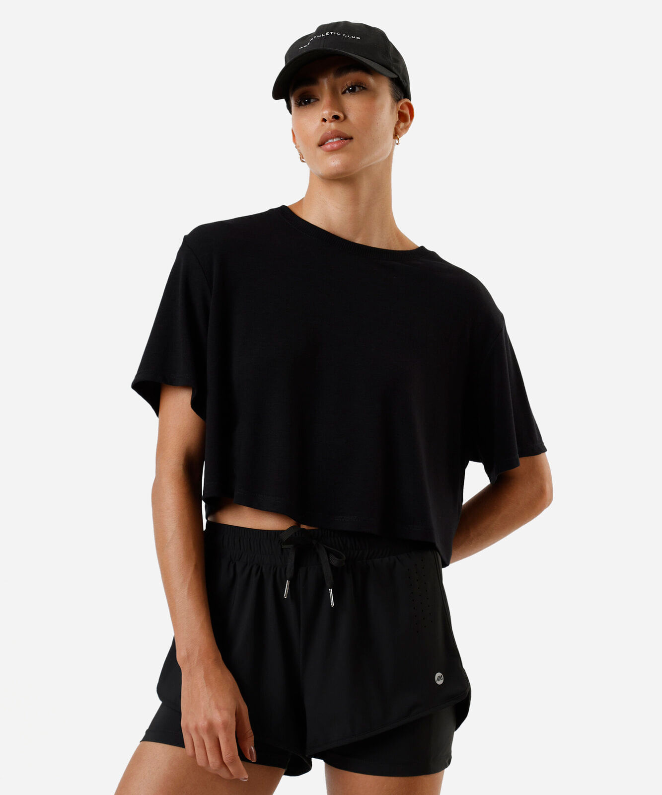 short feminino esportivo com bermuda interna preto