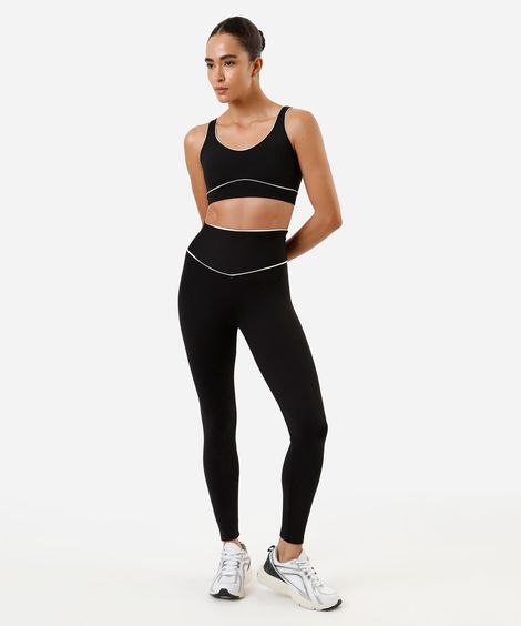 calça legging feminina esportiva com nervuras preta