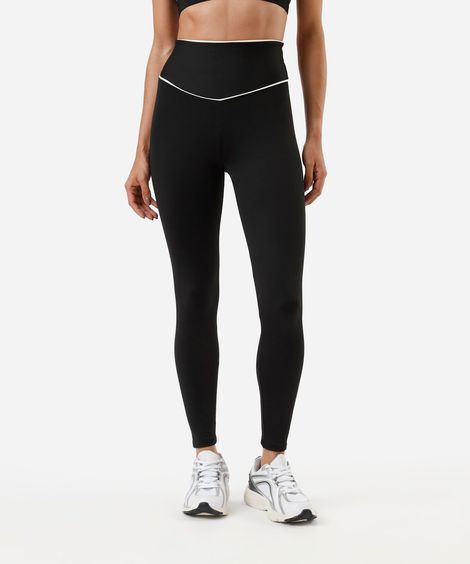 calça legging feminina esportiva com nervuras preta
