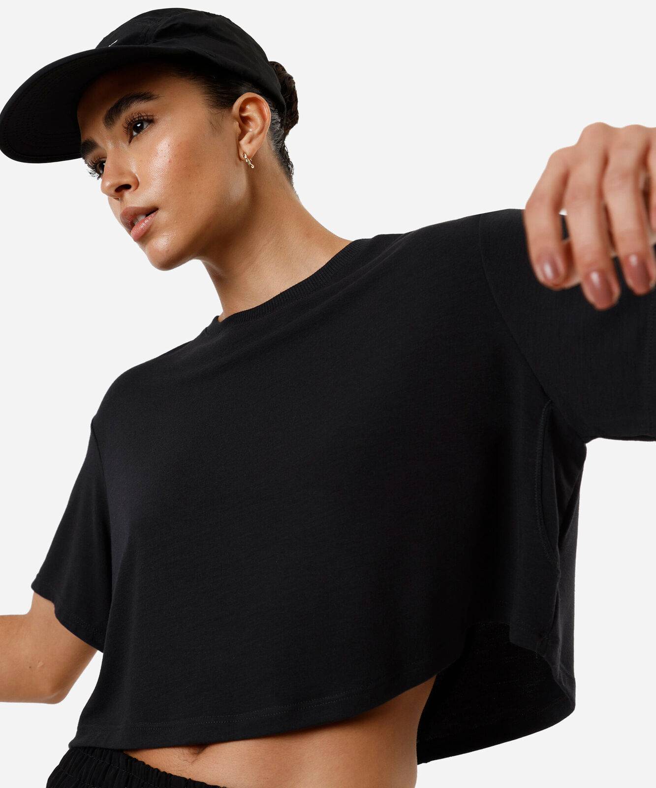 camiseta esportiva box fit feminina cropped  preto