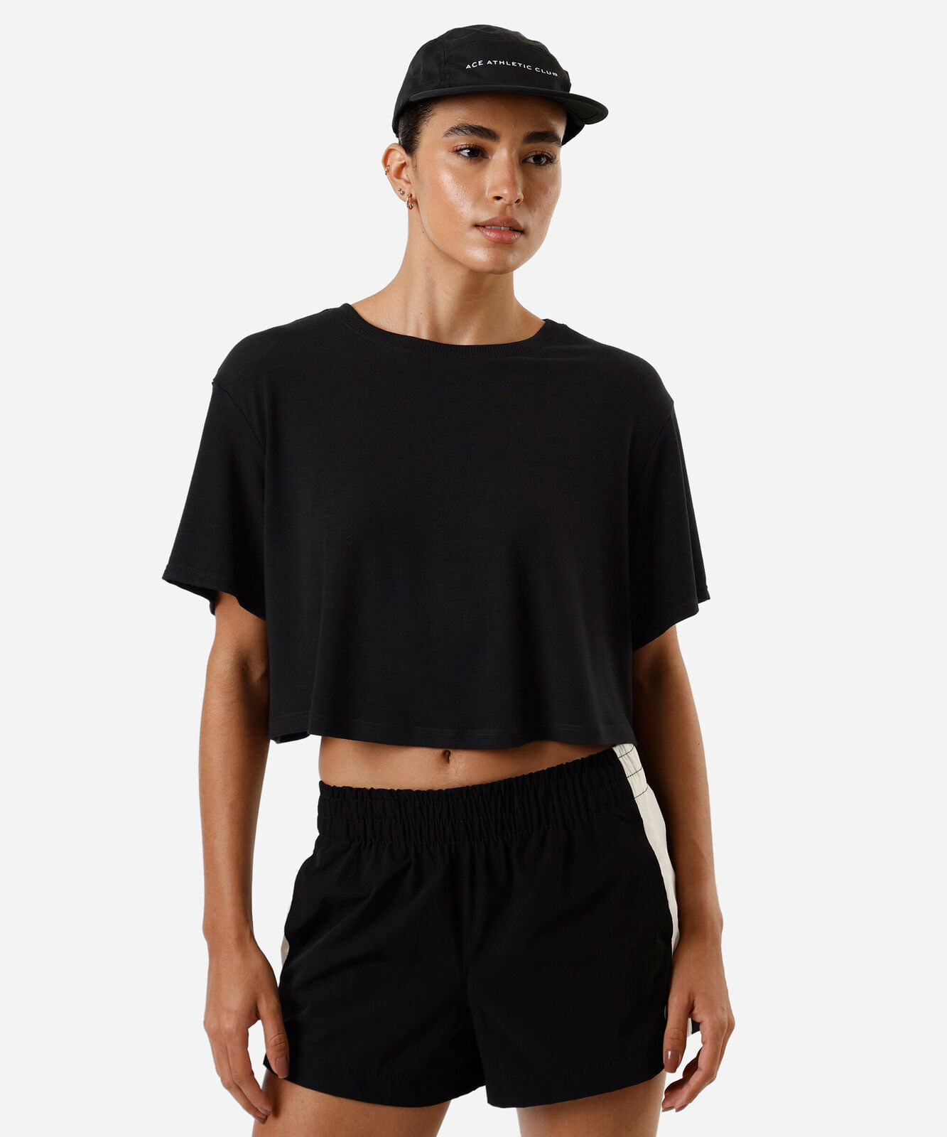 camiseta esportiva box fit feminina cropped  preto