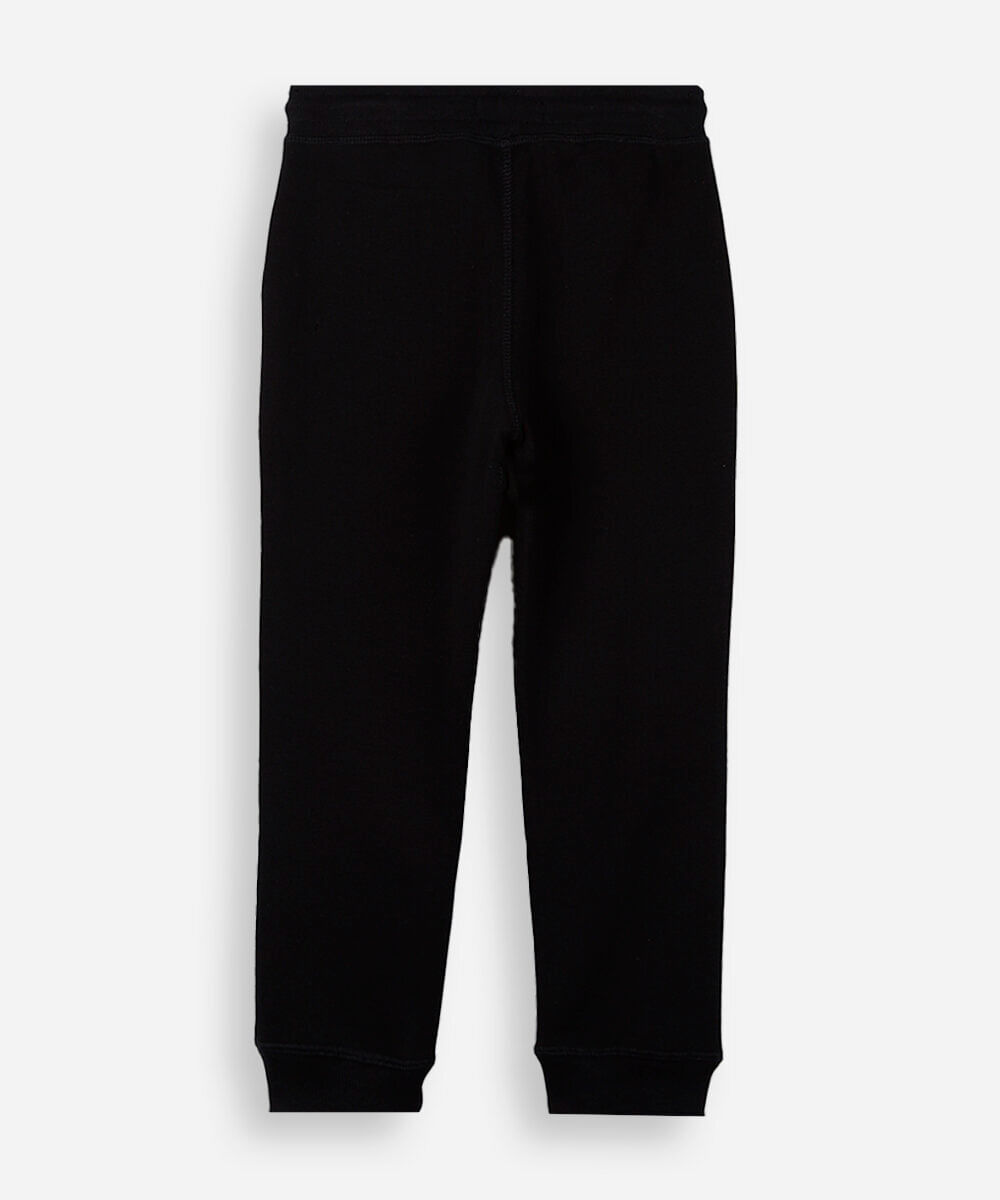 calça jogger infantil de moletom estampada preta
