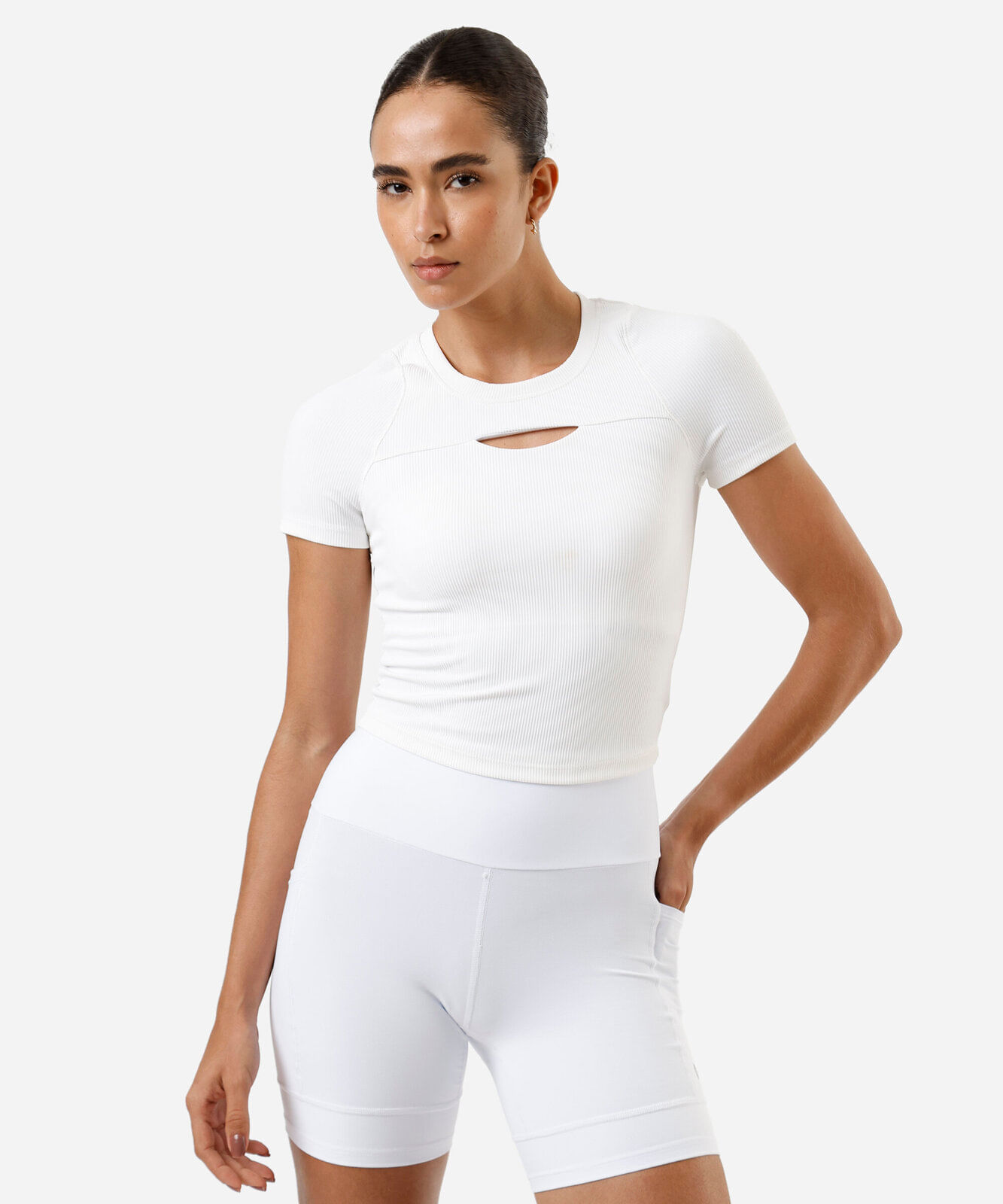 blusa feminina cropped canelada esportiva - branco