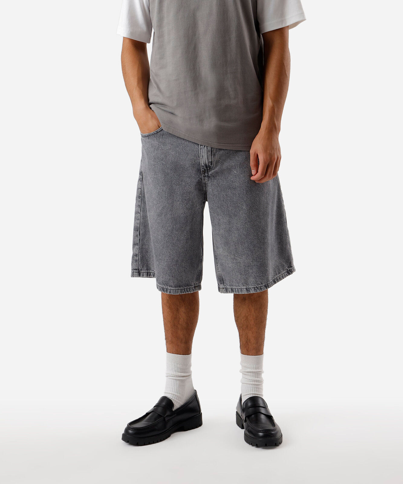 bermuda baggy masculina jeans cinza