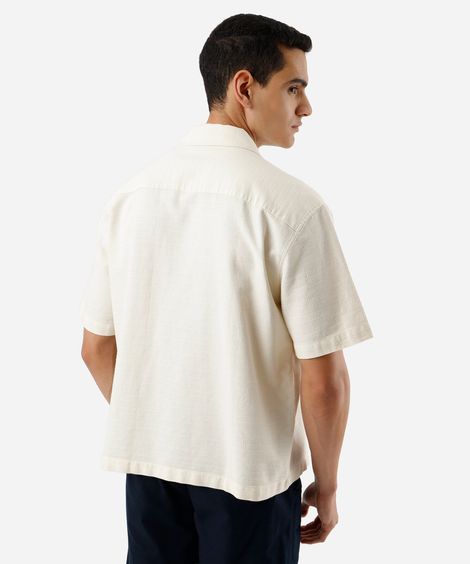 camisa masculina com linho texturizada bege