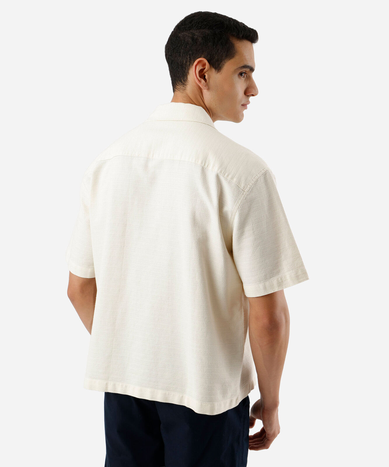 camisa masculina com linho texturizada bege