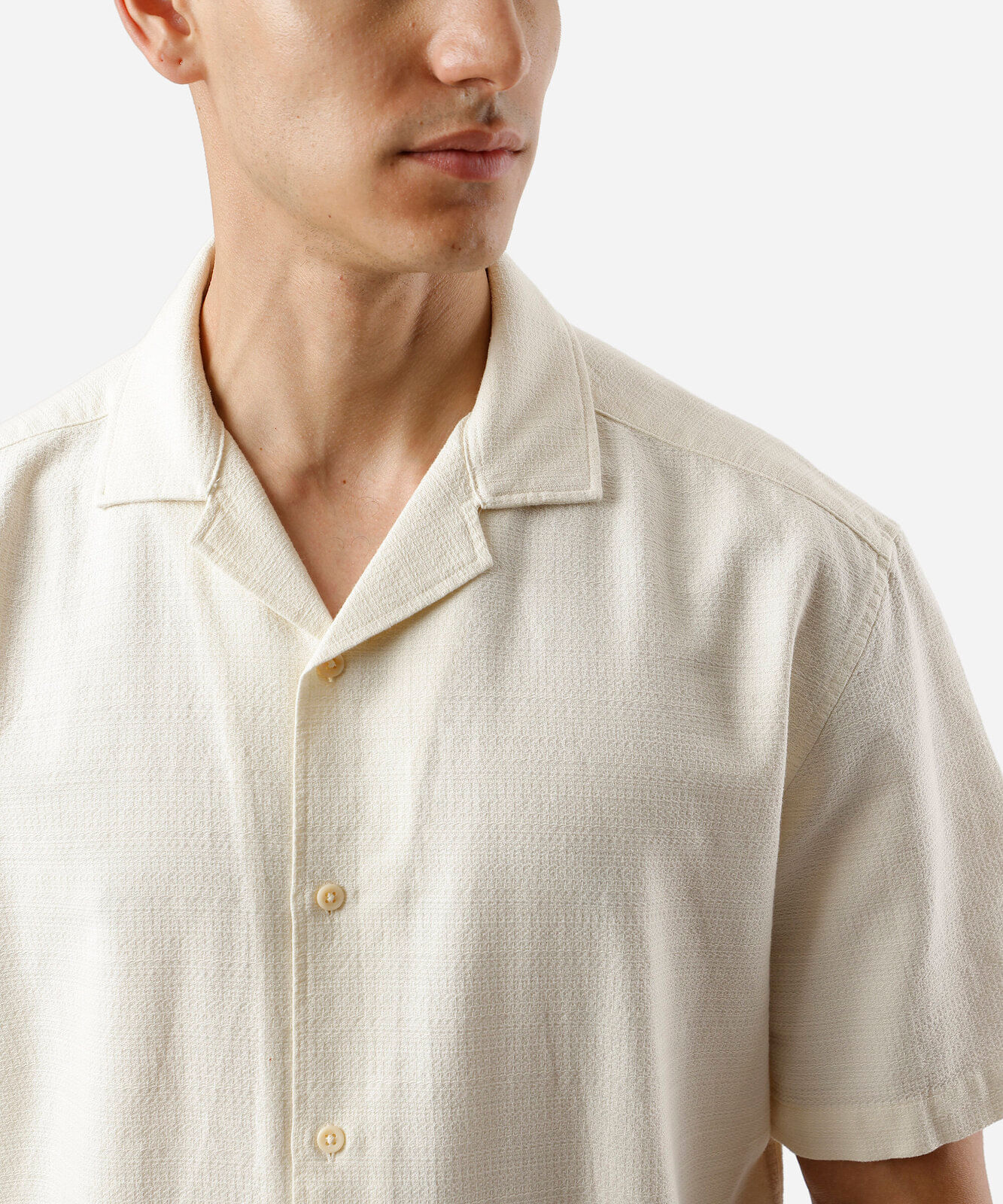 camisa masculina com linho texturizada bege