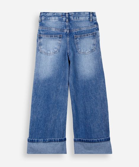 calça reta infantil jeans barra dobrada azul