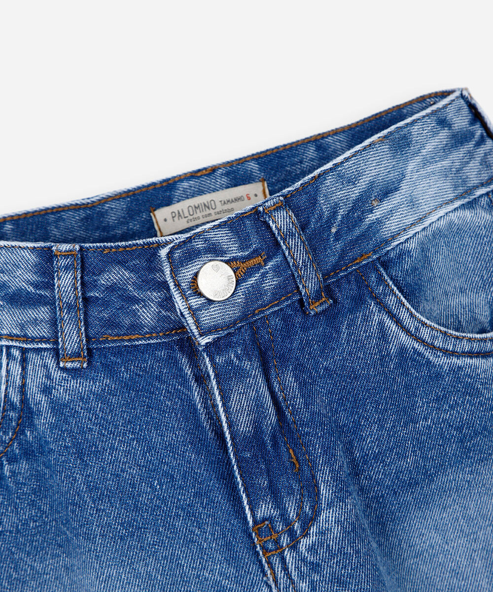 calça reta infantil jeans barra dobrada azul