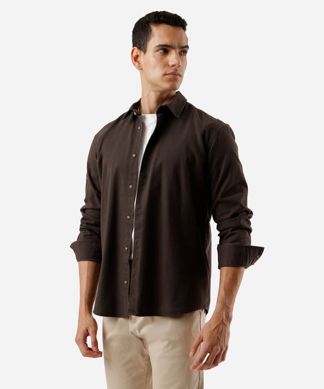 camisa masculina de sarja manga longa marrom