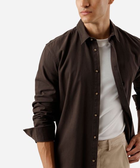 camisa masculina de sarja manga longa marrom