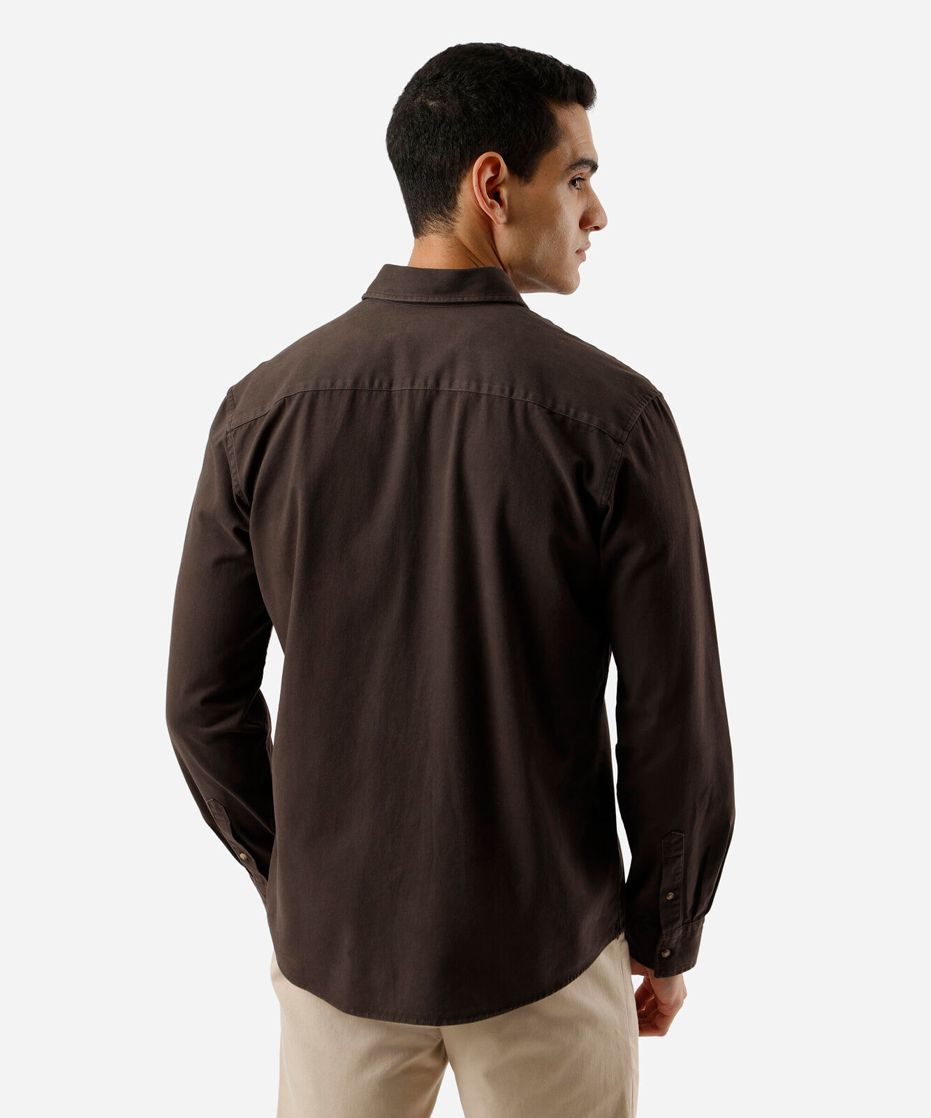 camisa masculina de sarja manga longa marrom