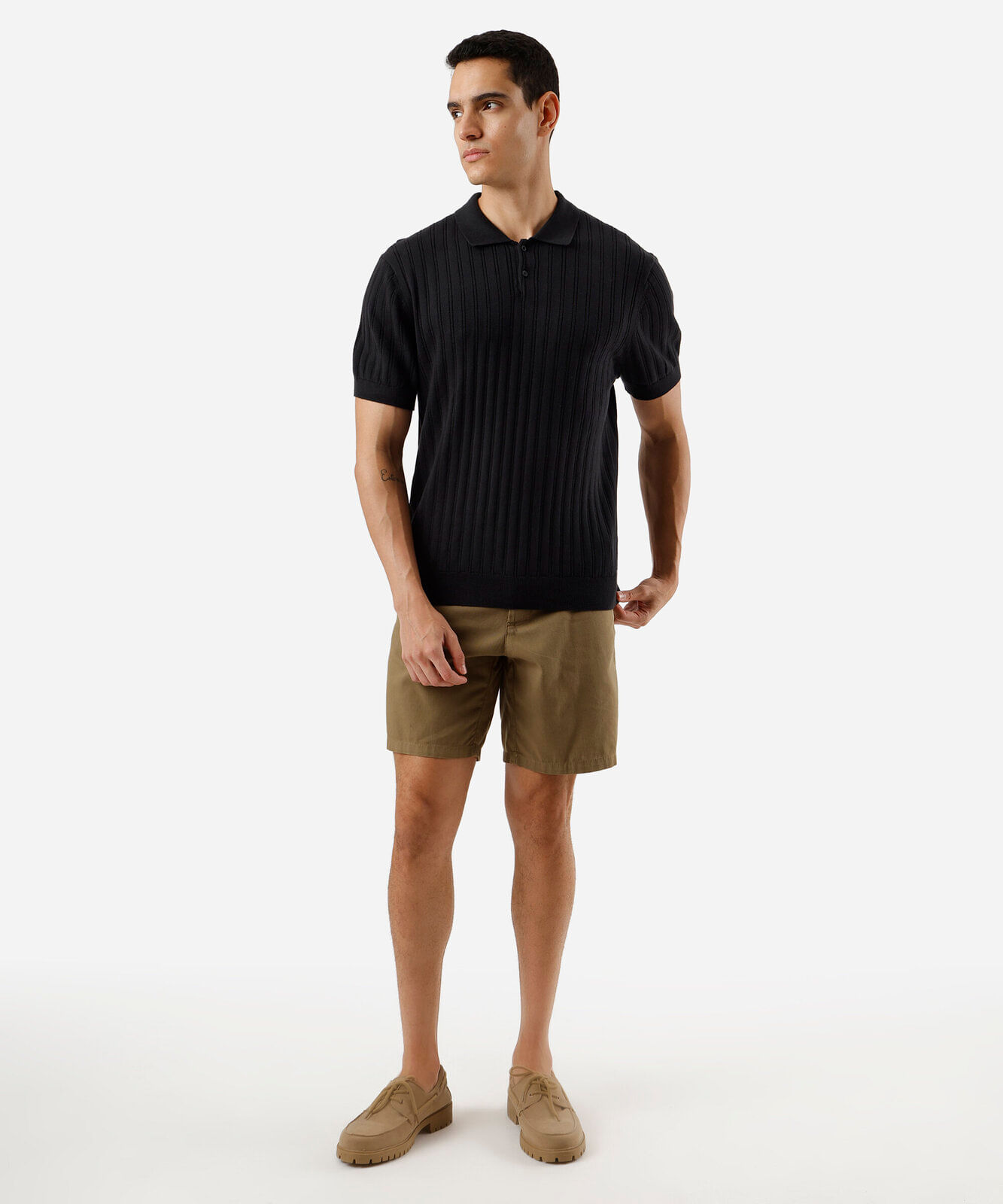 bermuda reta chino masculina de sarja bege