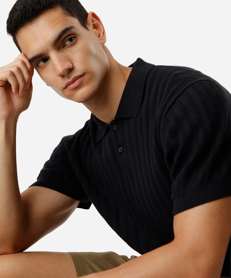 polo masculina de tricot canelada preta