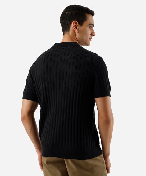polo masculina de tricot canelada preta