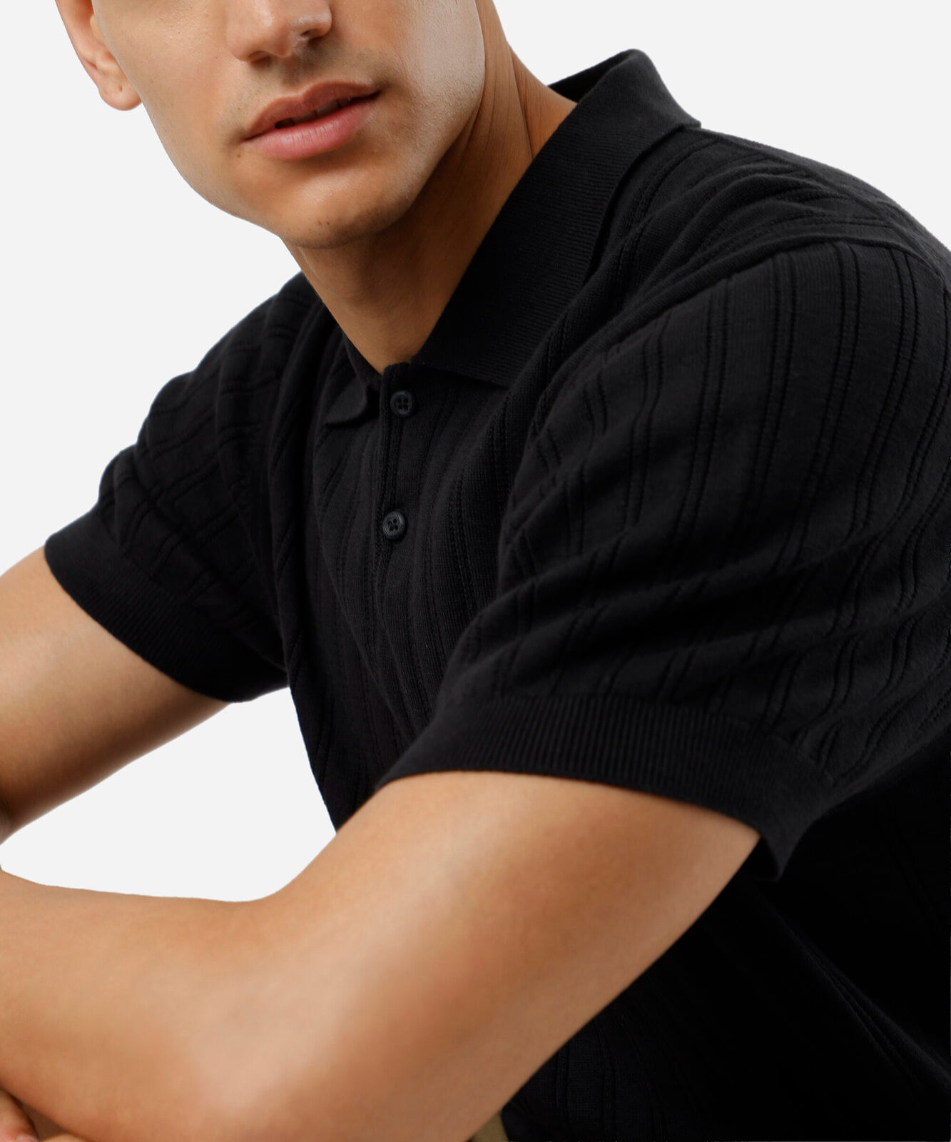 polo masculina de tricot canelada preta