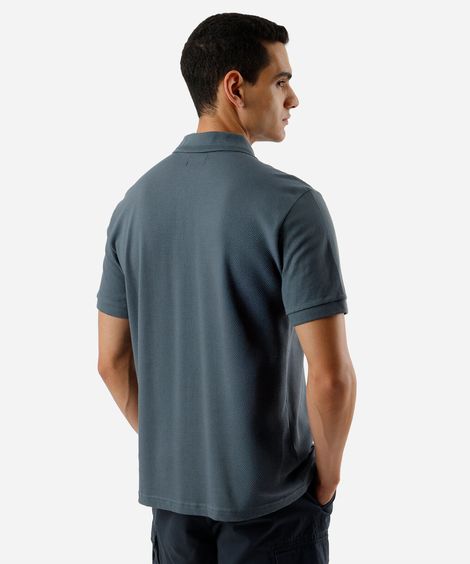 polo masculina de algodão texturizada manga curta azul