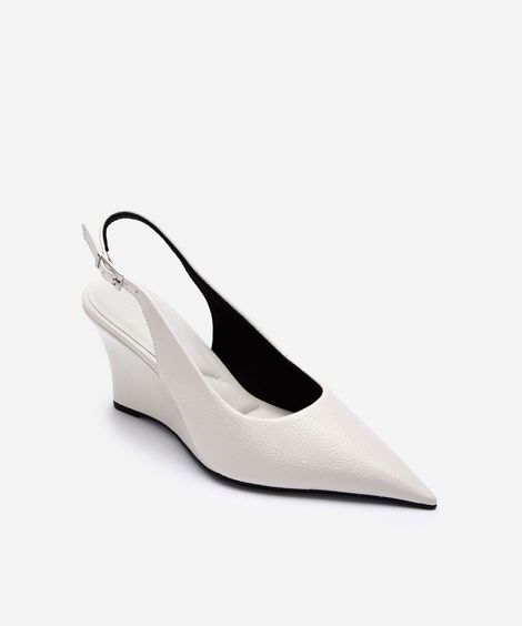 scarpin anabela slingback com bico fino - branco