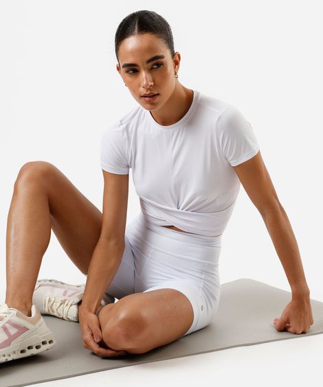 camiseta cropped feminina transpassada cea sports branca