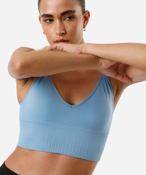 top feminino esportivo ace de poliamida sem costura azul