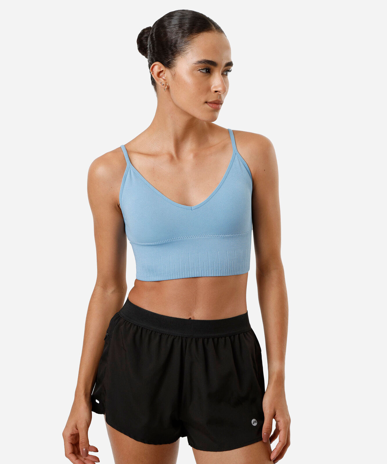 top feminino esportivo de poliamida sem costura azul