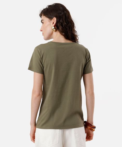 camiseta feminina de algodão floral verde