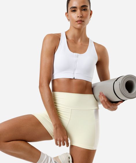 bermuda feminina bicolor bolso lateral amarela
