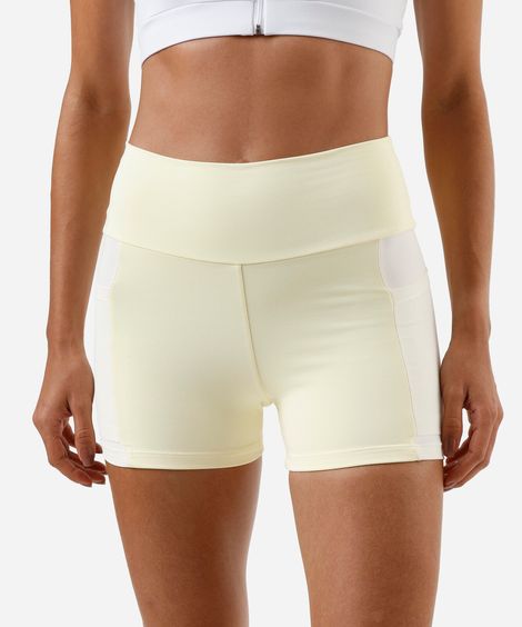 bermuda feminina bicolor bolso lateral amarela