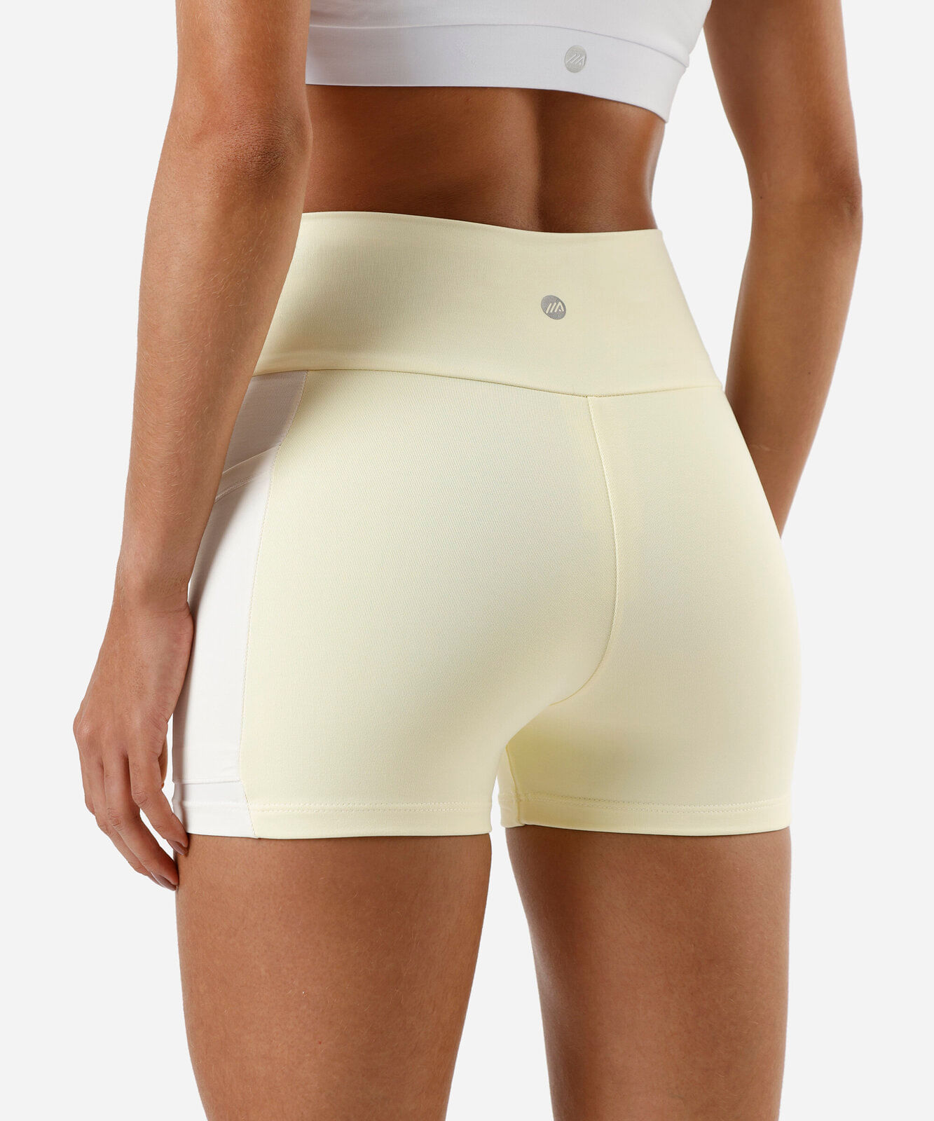 bermuda feminina bicolor bolso lateral amarela