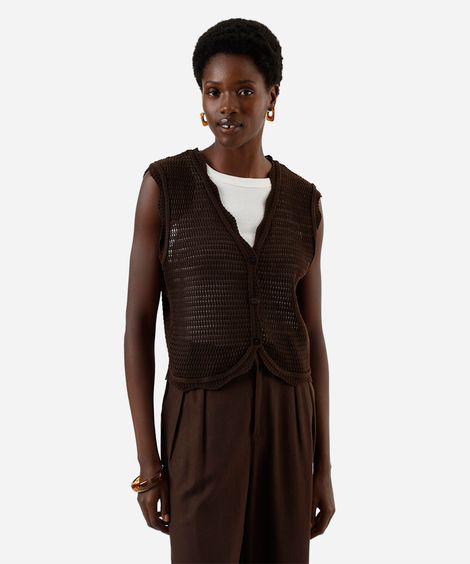 colete feminino de tricot texturizado marrom