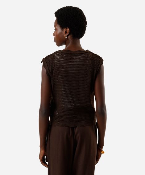 colete feminino de tricot texturizado marrom